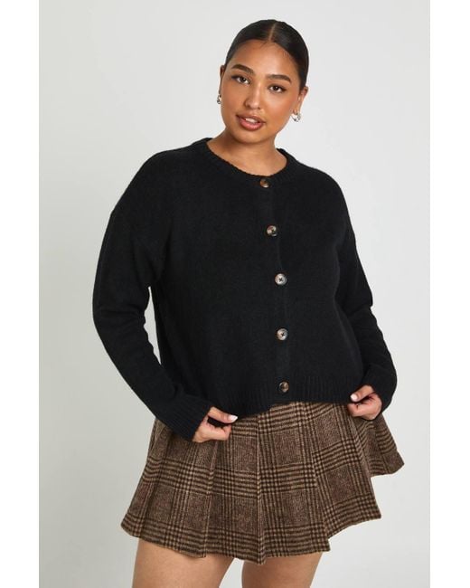 Boohoo Black Plus Button Down Crew Neck Cardigan