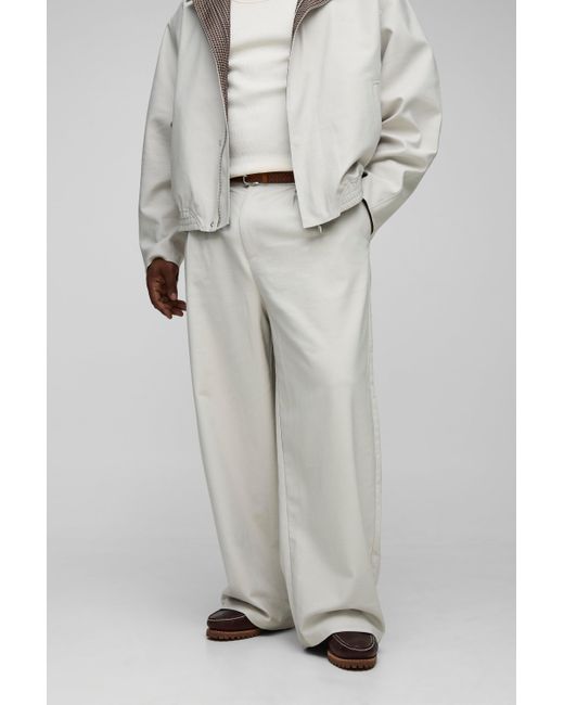 BoohooMAN Gray Plus Pleat Front Wide Leg Pants for men
