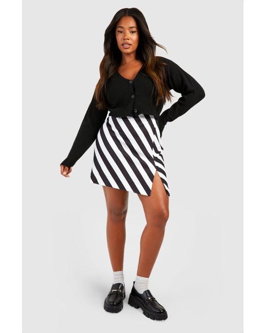 Boohoo Plus Stripe Split Hem Mini Skirt in Black | Lyst UK