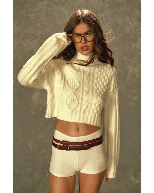 Boohoo Natural Cable Collared Knit Sweater