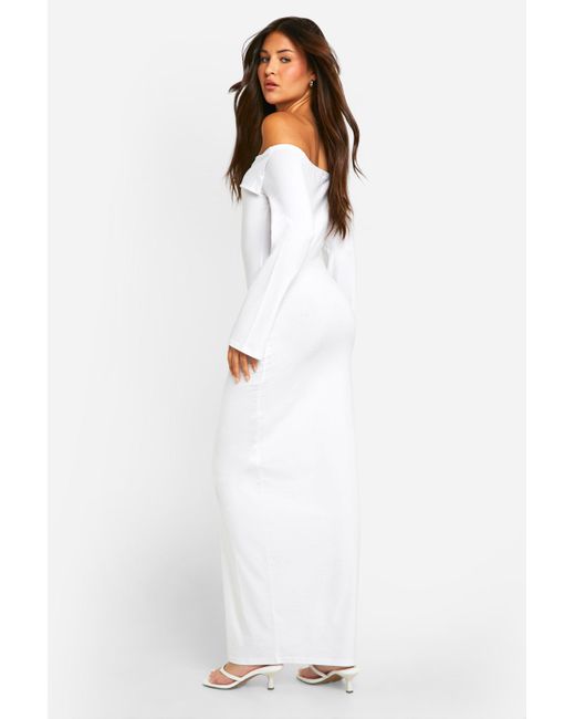 Premium Super Soft Bardot Maxi Dress Boohoo de color White