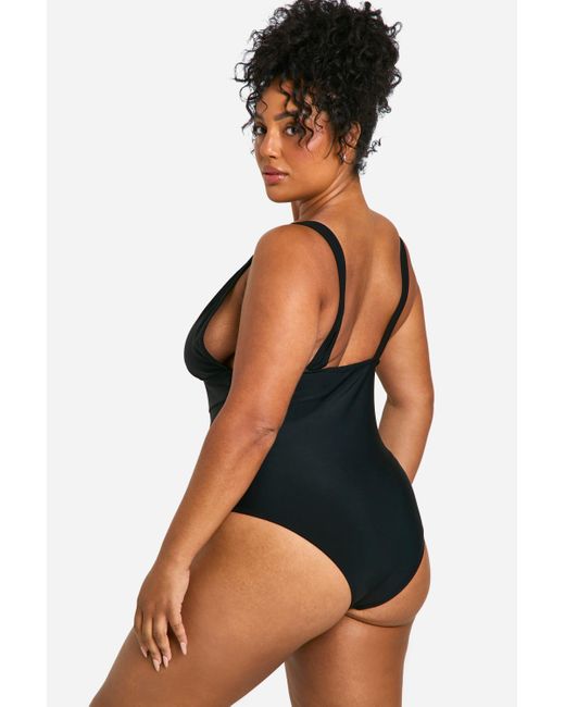 Boohoo Black Plus Tummy Control Plunge Bathing Suit