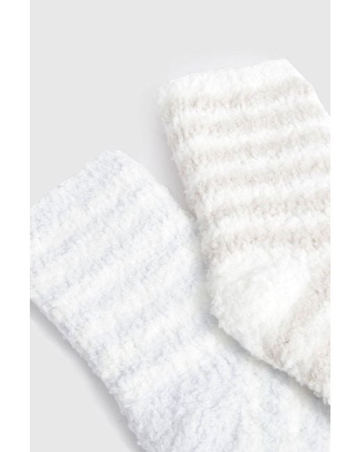 Boohoo White Two Pack Stripe Fluffy Socks