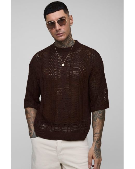 Camiseta Tall Oversize De Punto Calado Boohoo de color Brown