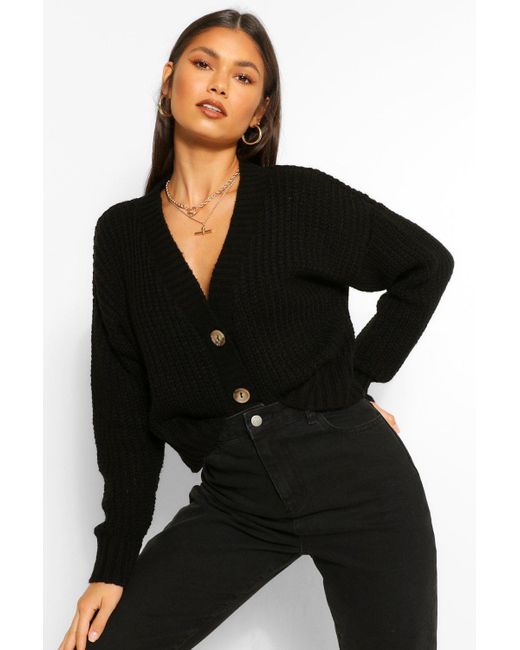 black chunky knit cardigan womens