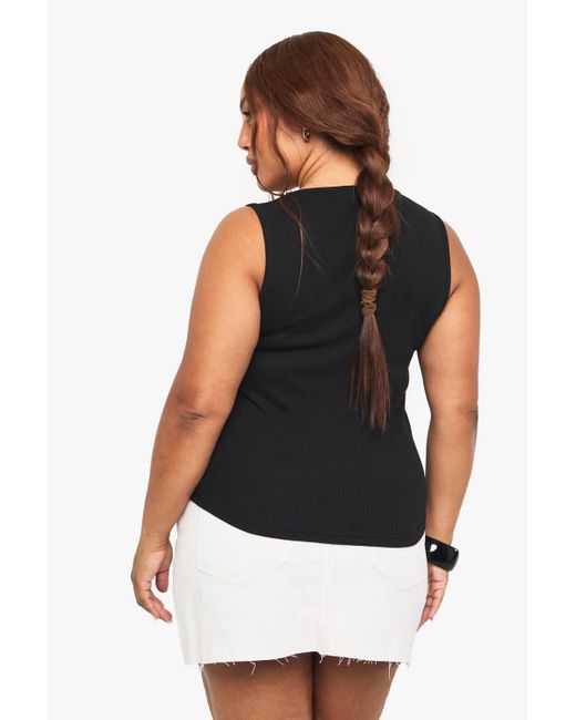 Boohoo Black Plus Rib V Neck Tank Top
