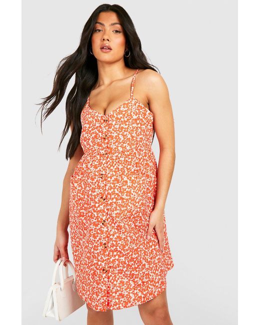 Boohoo Maternity Floral Button Pocket Smock Dress in Orange | Lyst