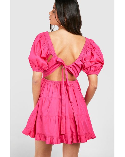 Boohoo Pink Broderie Sweetheart Neck Mini Dress