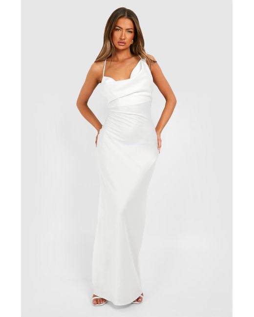Satin Double Strap Midaxi Dress Boohoo de color White