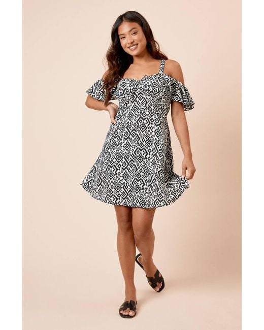 Dorothy Perkins Multicolor Petite Mono Tie Front Cold Shoulder Mini Dress