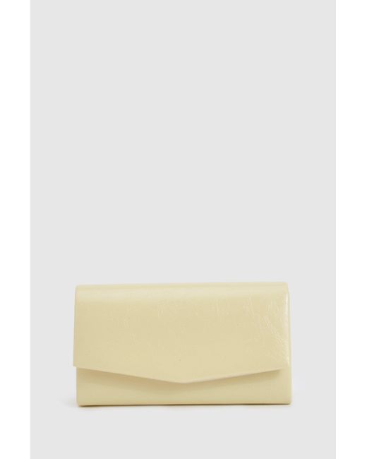 Boohoo Yellow Structured Patent Clutch Bag & Chain