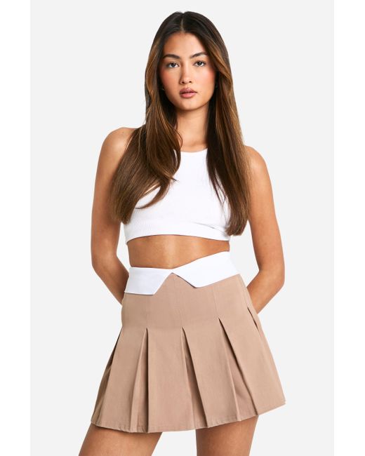 Boohoo Natural Skort With Contrast Waistband