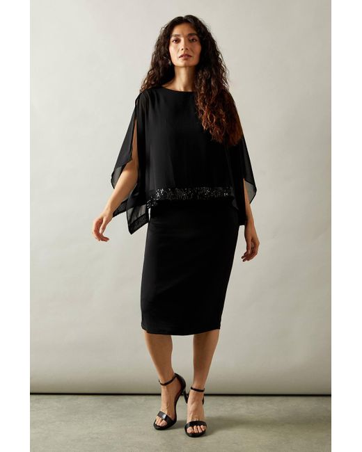 Wallis Black Occasion Sequin Overlay Formal Midi Dress