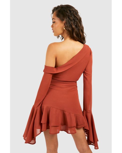 Boohoo Red Chiffon Cut Out Long Sleeve Mini Dress