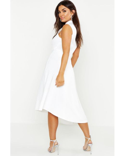 high neck midi skater dress