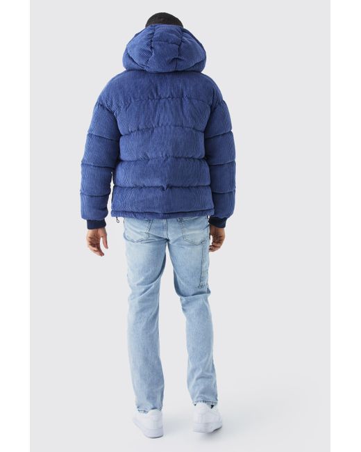 BoohooMAN Kord-Steppjacke mit Kapuze in Blue für Herren