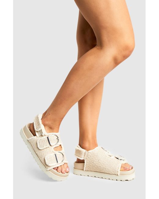 Boohoo Natural Wide Fit Boucle Dad Sandals