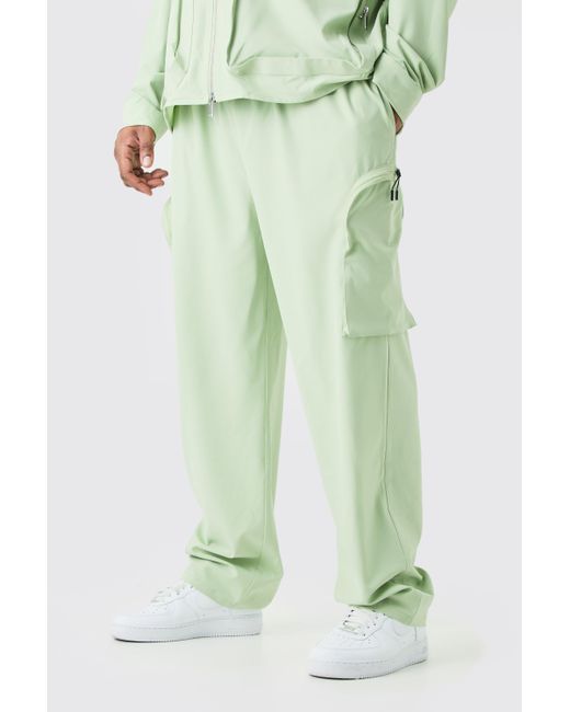 Pantalón Plus Cargo Elástico Técnico Con Cintura Elástica Y Cremallera Boohoo de color Green