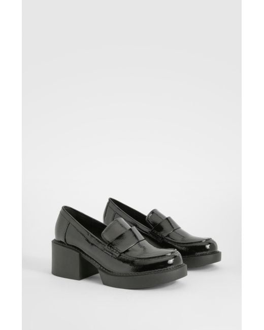 Chunky Heeled Patent Loafers Boohoo de color Black