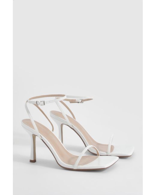 Boohoo White Skinny Strap Square Toe Barely There