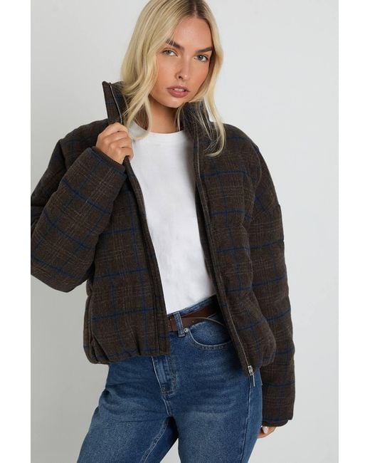 Boohoo Black Check Puffer Jacket