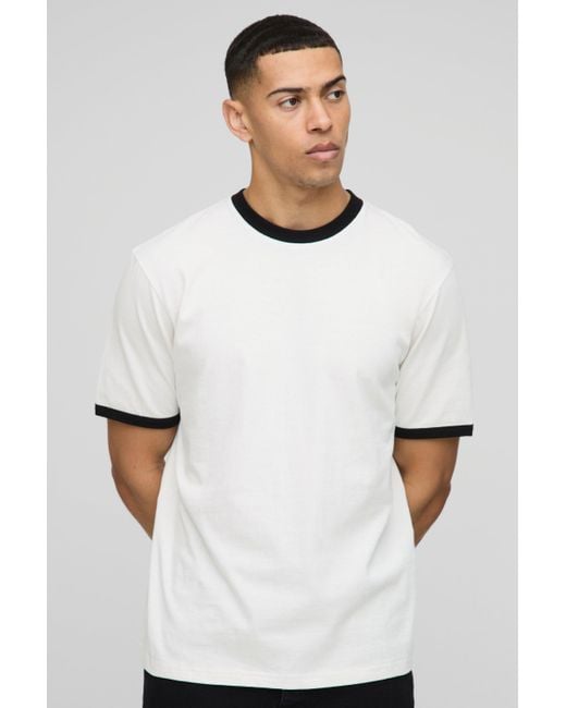 BoohooMAN Ringer Rundhals T-Shirt in White für Herren