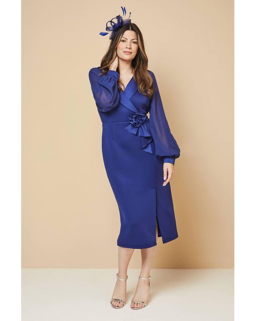 Wallis Blue Occasion Scuba Corsage Midi Dress