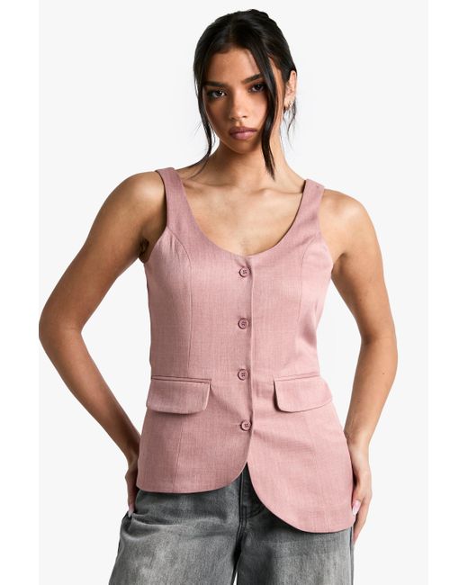 Boohoo Pink Tailored Asymmetric Woven Waistcoat