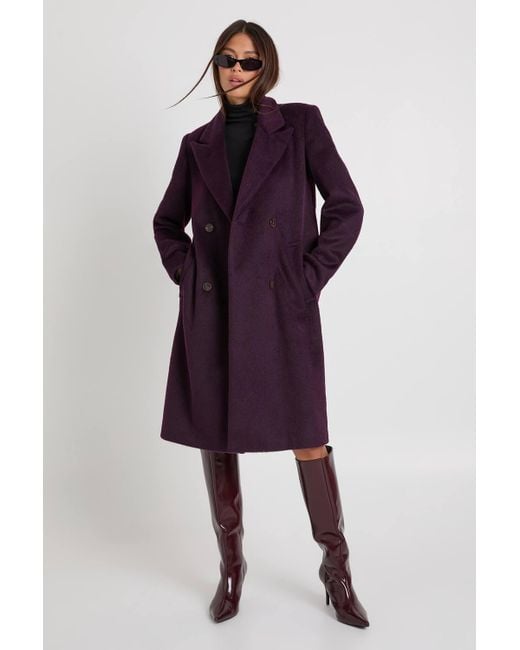 Boohoo Women's Purple Double Breasted Wool Look Coat