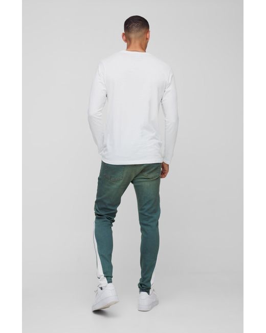 BoohooMAN Skinny Stretch Jeans mit Rissen und Farbspritzern in Green für Herren