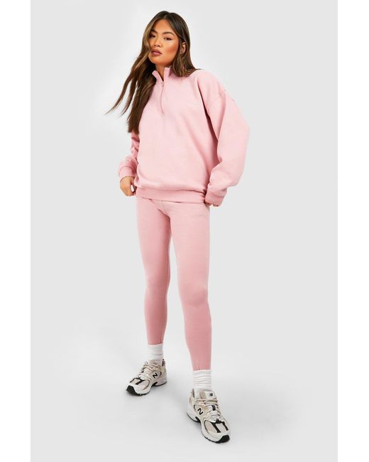 Boohoo Pink Dsgn Studio Half Zip Sweatshirt And Legging Set
