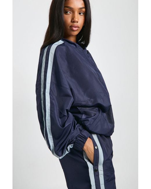 Boohoo Blue Nylon Side Stripe Button Through Jacket