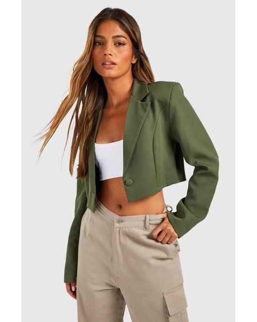 Boohoo Green Basic Woven Single Button Crop Blazer