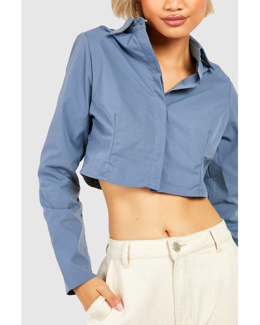 Boohoo Shoulder Pad Fitted Shirt in Blue Lyst UK