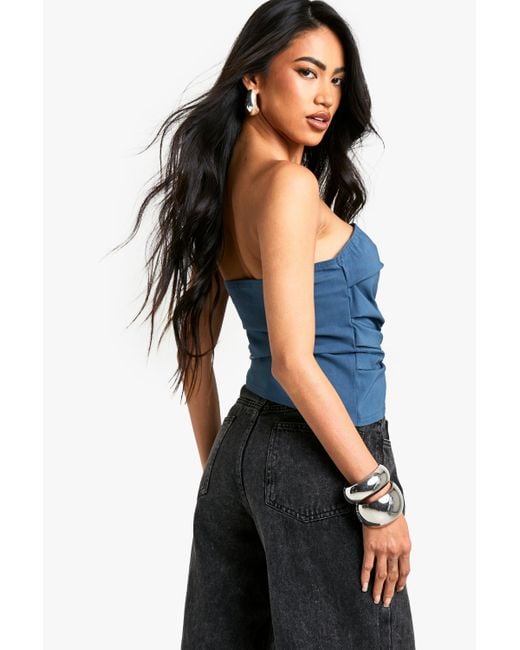 Boohoo Blue Bengaline Strapless Asym Hem Corset