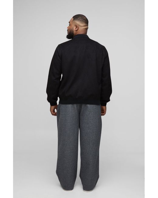 BoohooMAN Black Plus Faux Suede Regular Fit Bomber Jacket for men