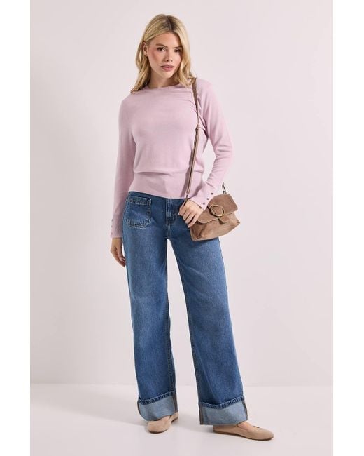 Dorothy Perkins Pink Blush Crew Neck Button Cuff Sweater