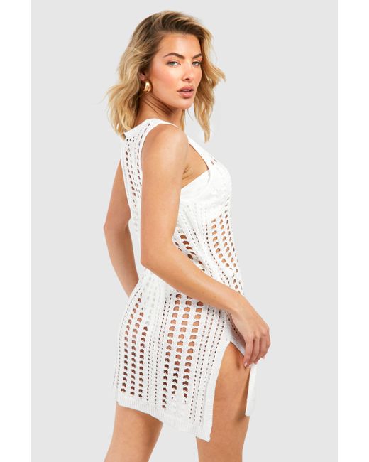 Boohoo White Crochet Cover-up Beach Dress