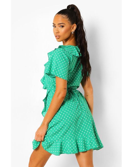 wrap front ruffle dress