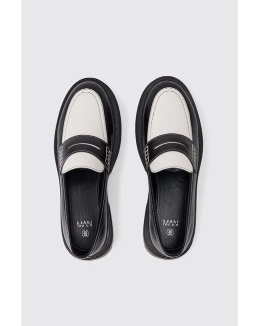 Pu Slip On Contrast Chunky Loafer In Black Boohoo