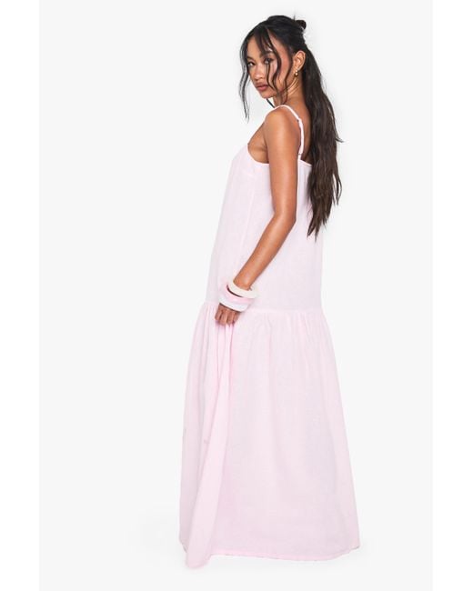Boohoo Pink Linen Drop Waist Strappy Maxi Dress