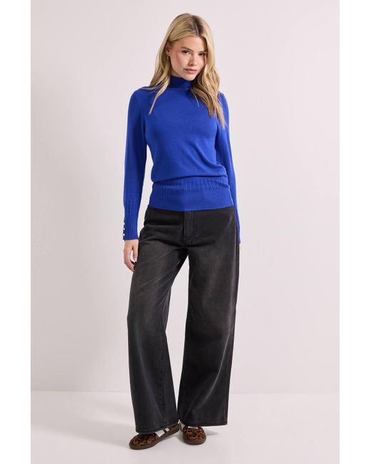 Dorothy Perkins Blue Cobalt Roll Neck Button Cuff Sweater