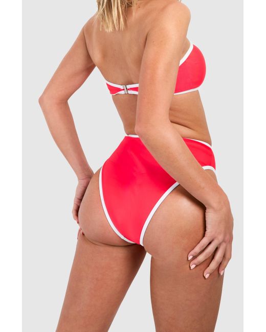 Boohoo Red Contrast Binding High Waisted Bikini Set