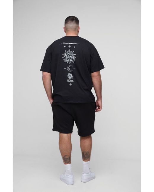 Boohoo Black Plus Oversized Homme Higher Consciousness Print T-Shirt