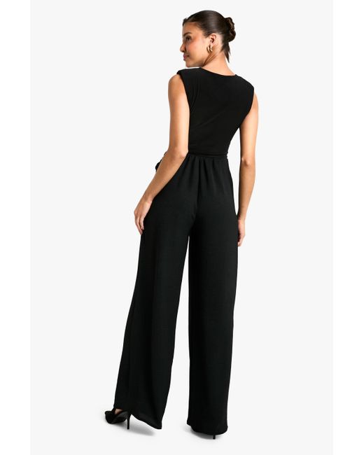 Boohoo Black Wrap Waistband Detail Hammered Wide Leg Pants