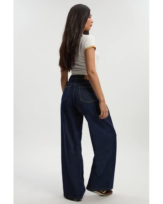 Boohoo Blue Basic High Waist Super Wide Leg Jean