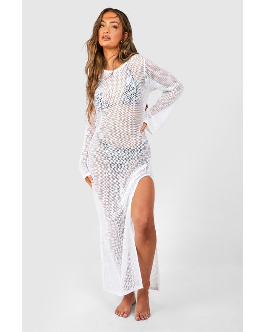 Boohoo White Crochet Cover-up Beach Maxi Dress