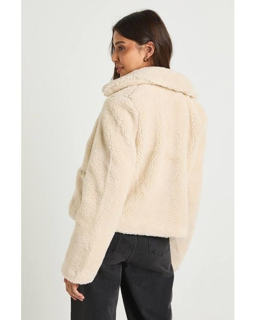 Boohoo Blue Short Fur Collared Jacket