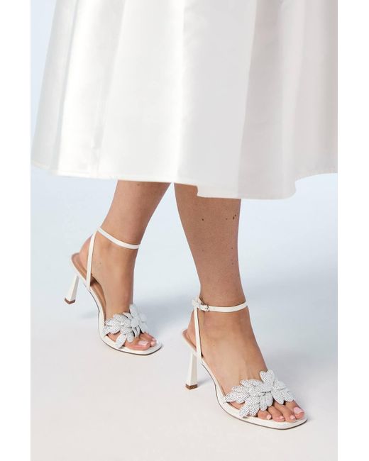 Coast White Bridal Sandie Satin Diamante Petal High Heel Platform Sandals