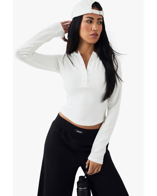 DSGN Studio White Button Detail Embroidered Long Sleeve Top